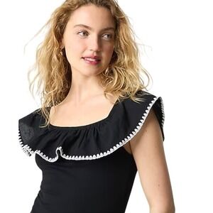 J Crew Black Blanket-stitch off-the-shoulder‎ top-Small